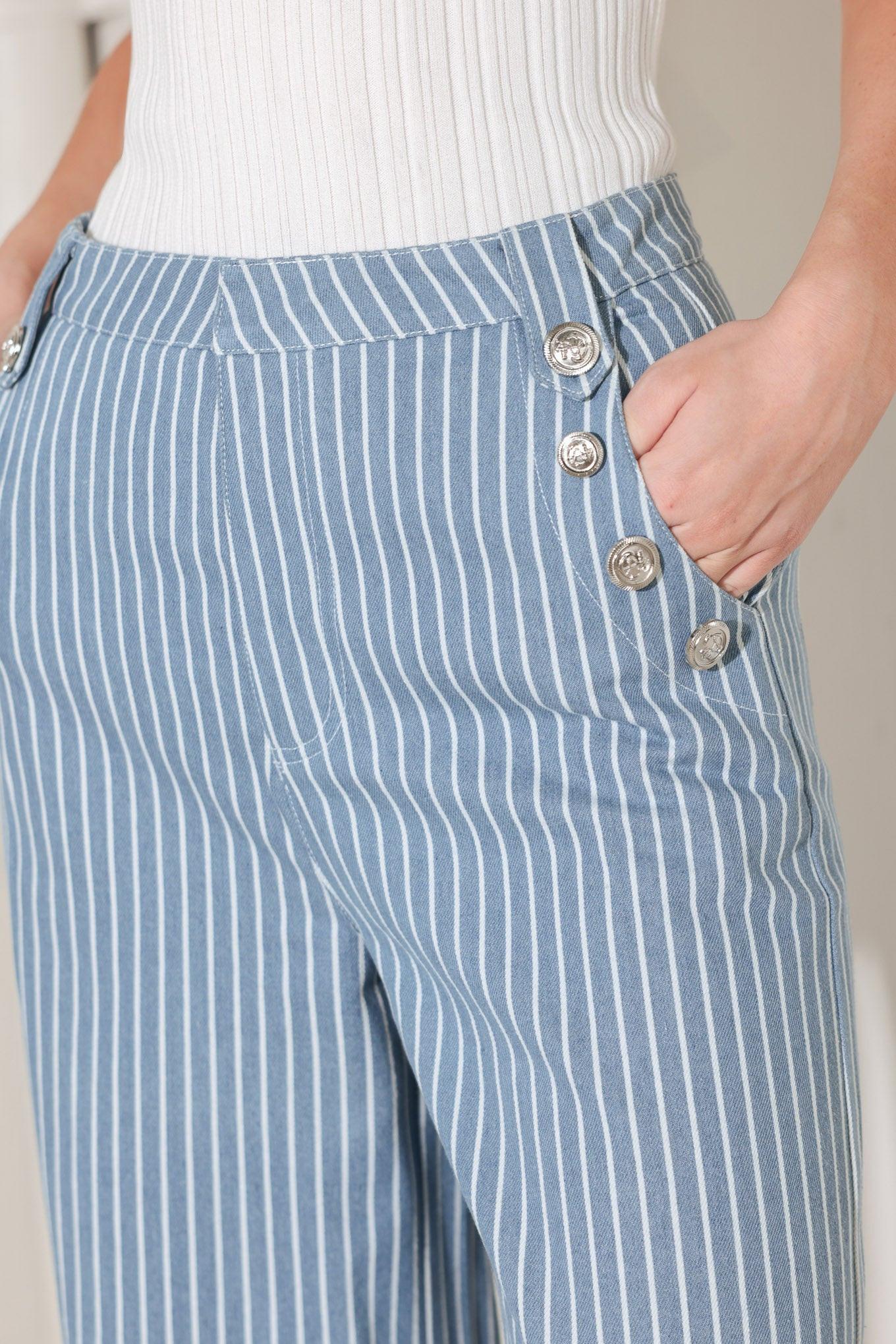 Pinstripe Prestige Woven Pants in Denim White - styled with matching vest
