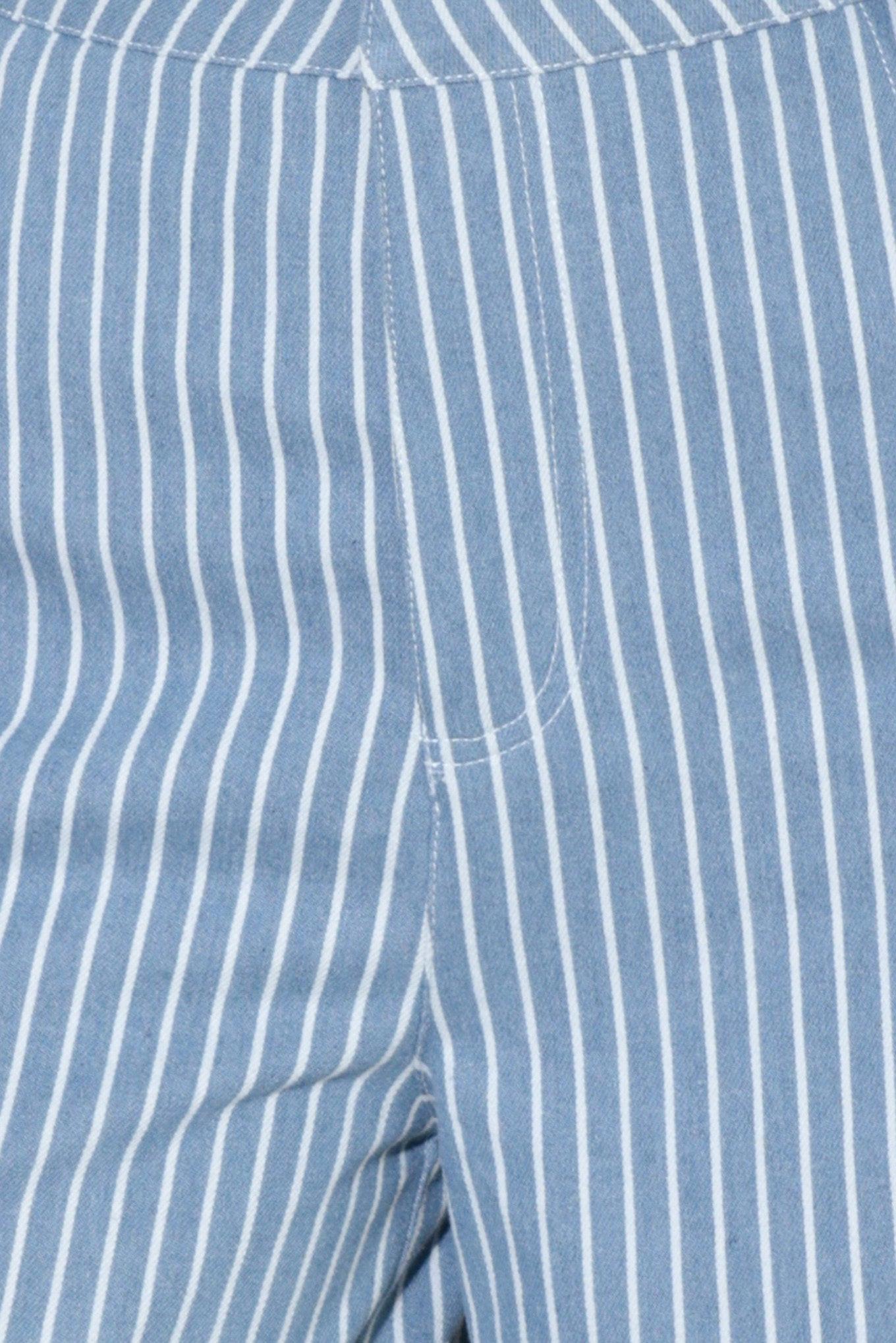 Pinstripe Prestige Woven Pants in Denim White - fabric swatch detail