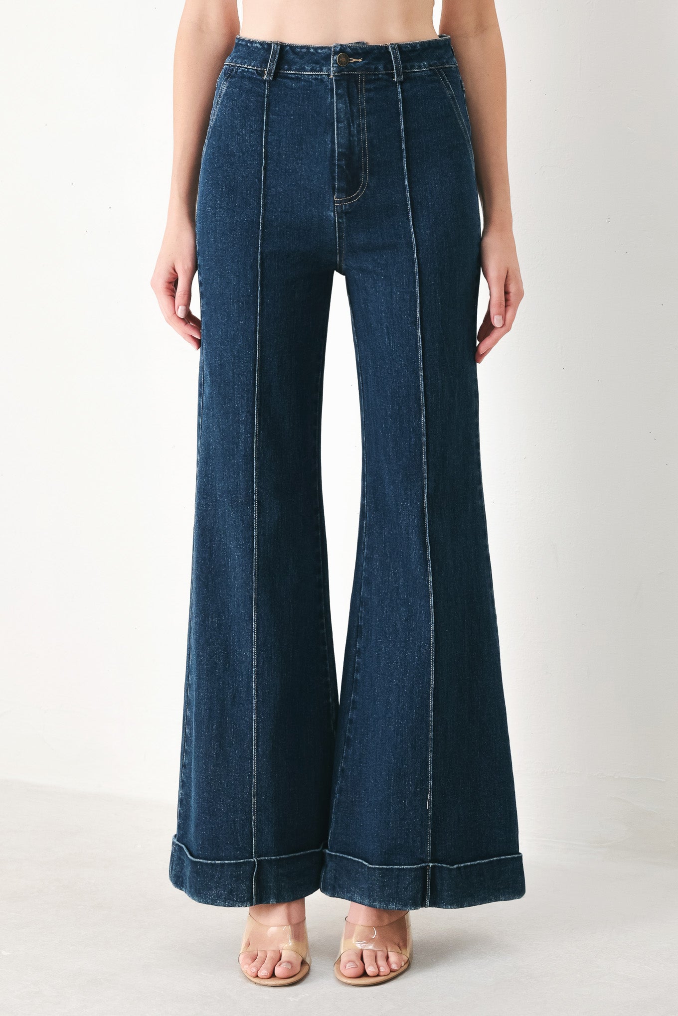 Skyline Flare Denim Pants in Indigo Denim - full length styled view