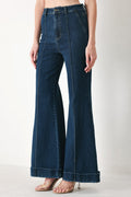 Skyline Flare Denim Pants in Indigo Denim - front view showing wide flare leg