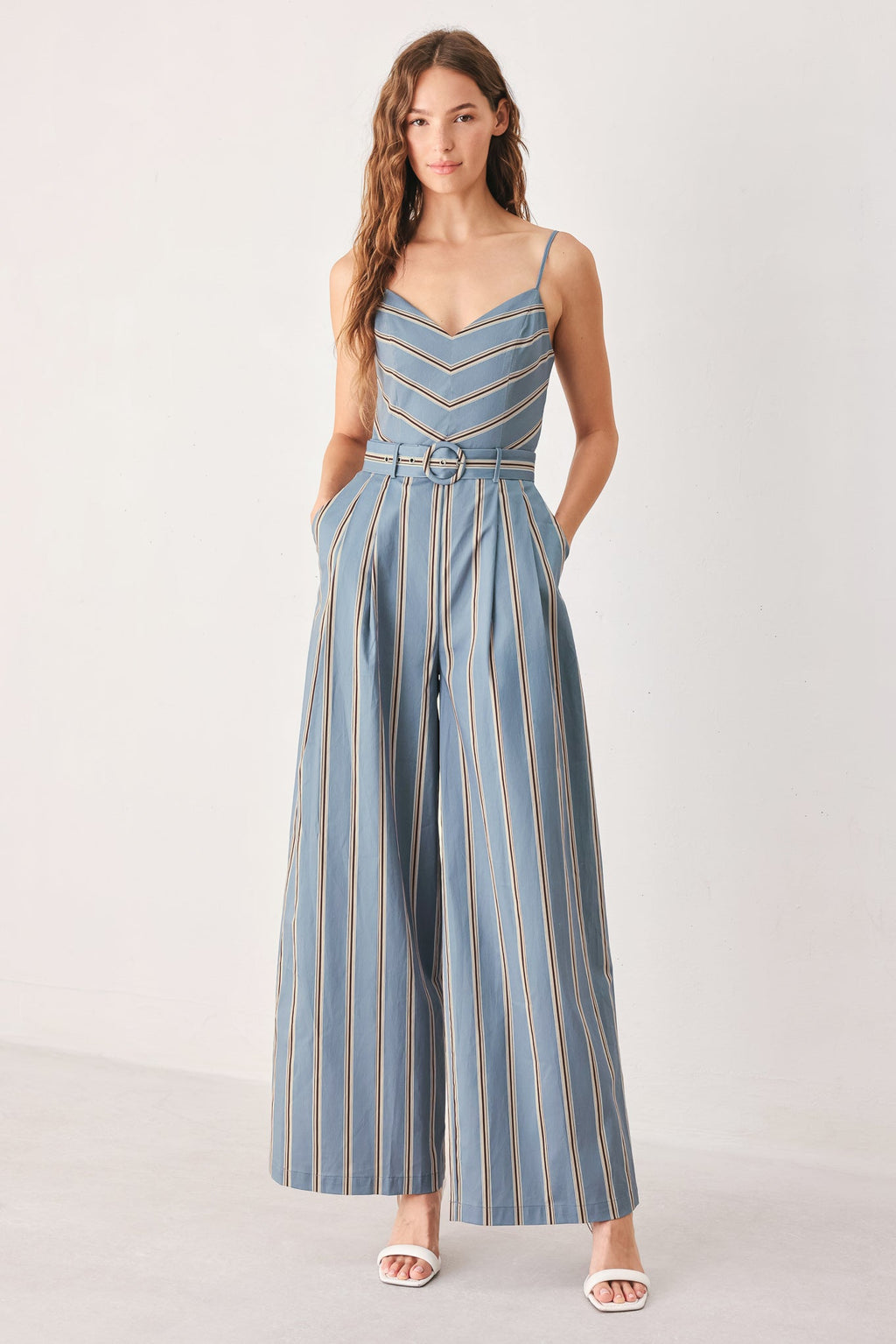 Hampton Stripe Woven Jumpsuit - striped wide-leg jumpsuit, view 1