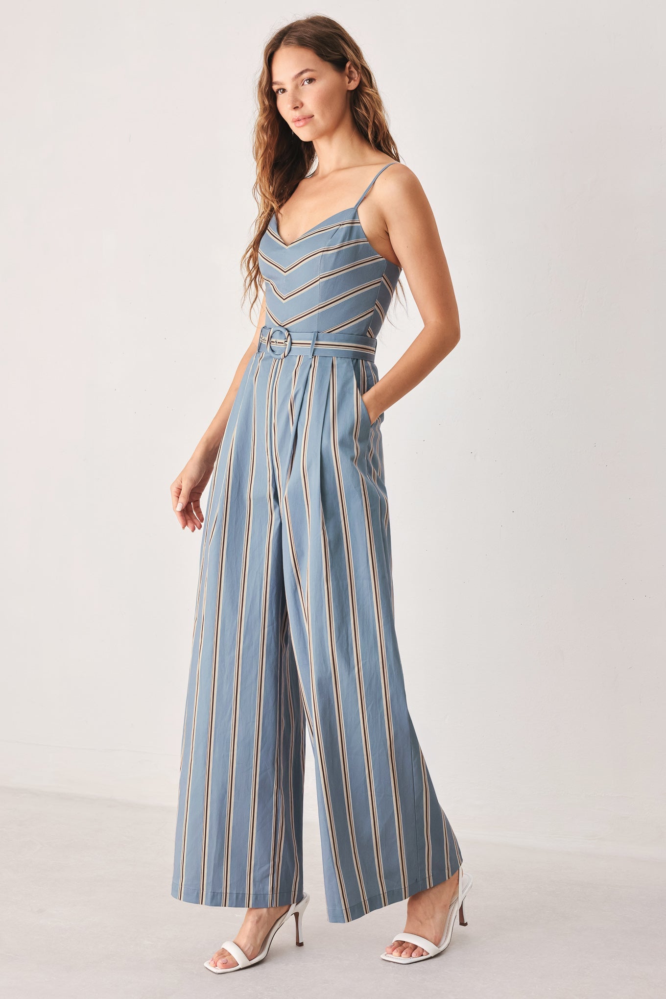 Hampton Stripe Woven Jumpsuit - striped wide-leg jumpsuit, view 5