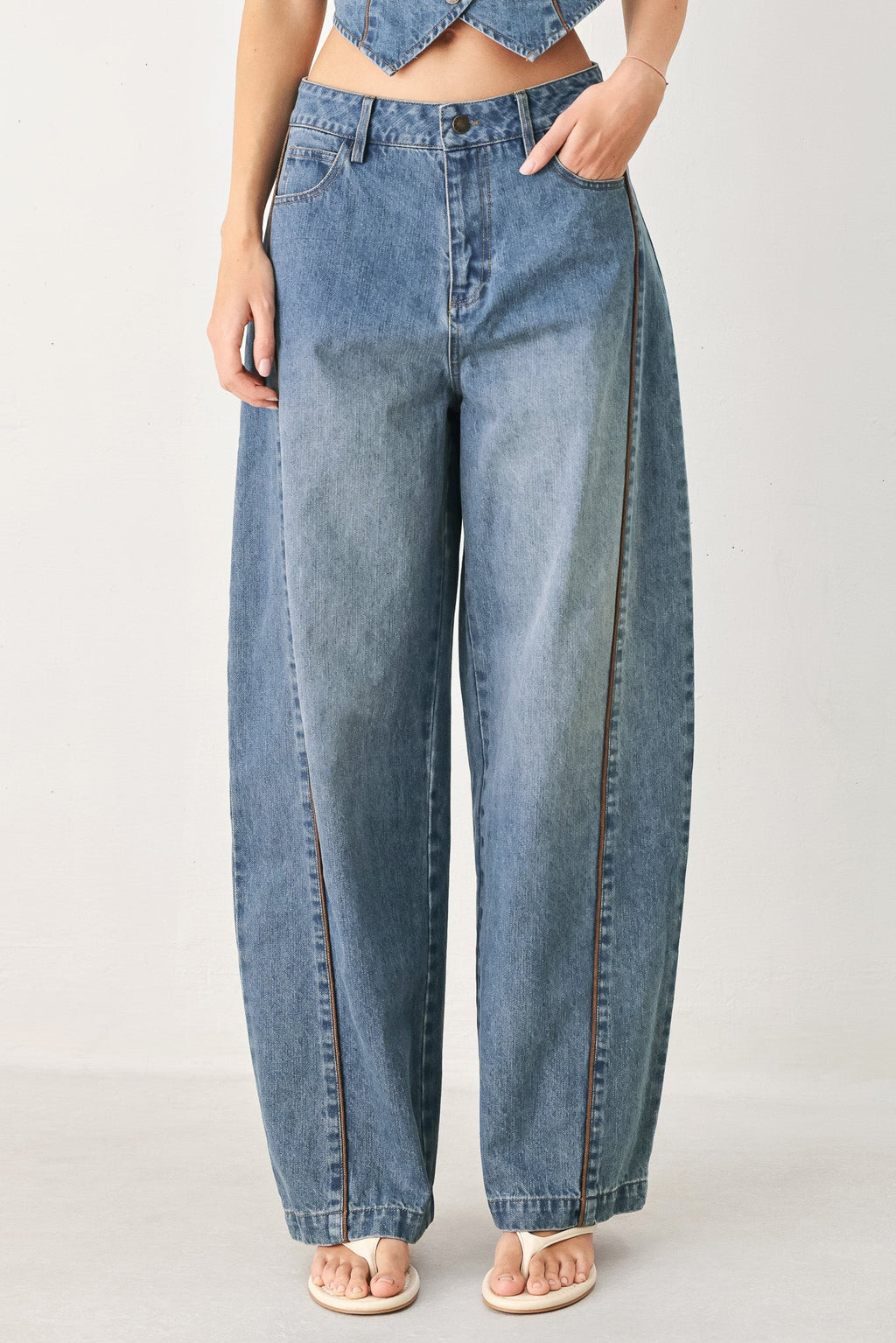 Western Muse Denim Balloon Pants in Denim wash