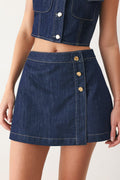 Iconic Indigo Denim Skort with front closure and button details