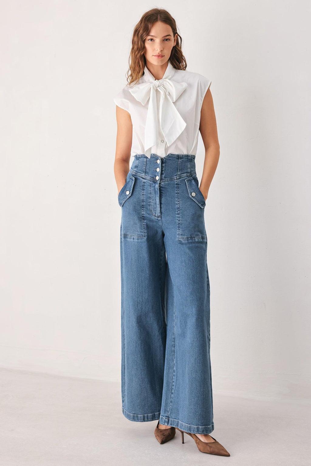 Briar Blue Flared Denim Pants - wide-leg denim pants, view 2