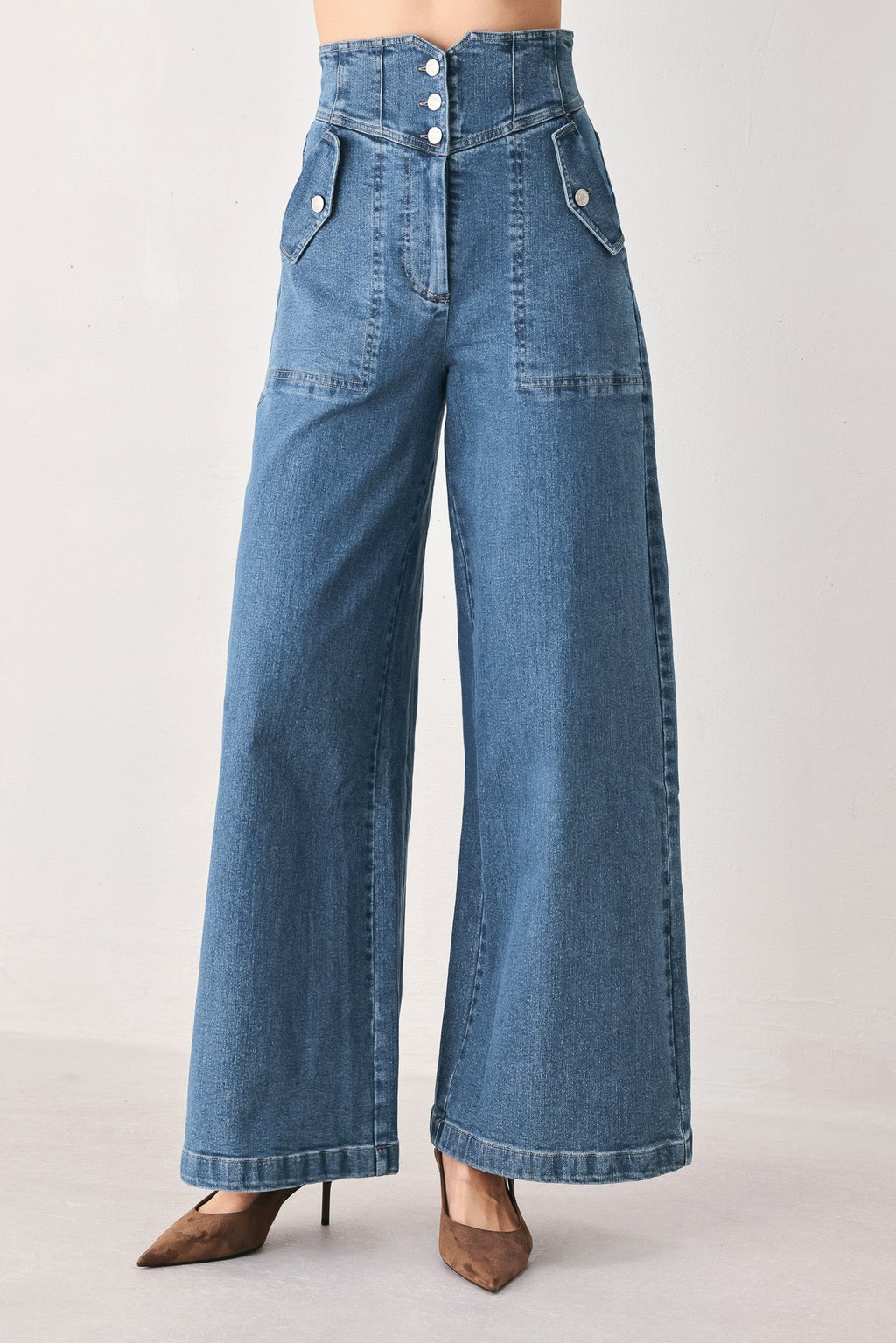 Briar Blue Flared Denim Pants - wide-leg denim pants, view 1