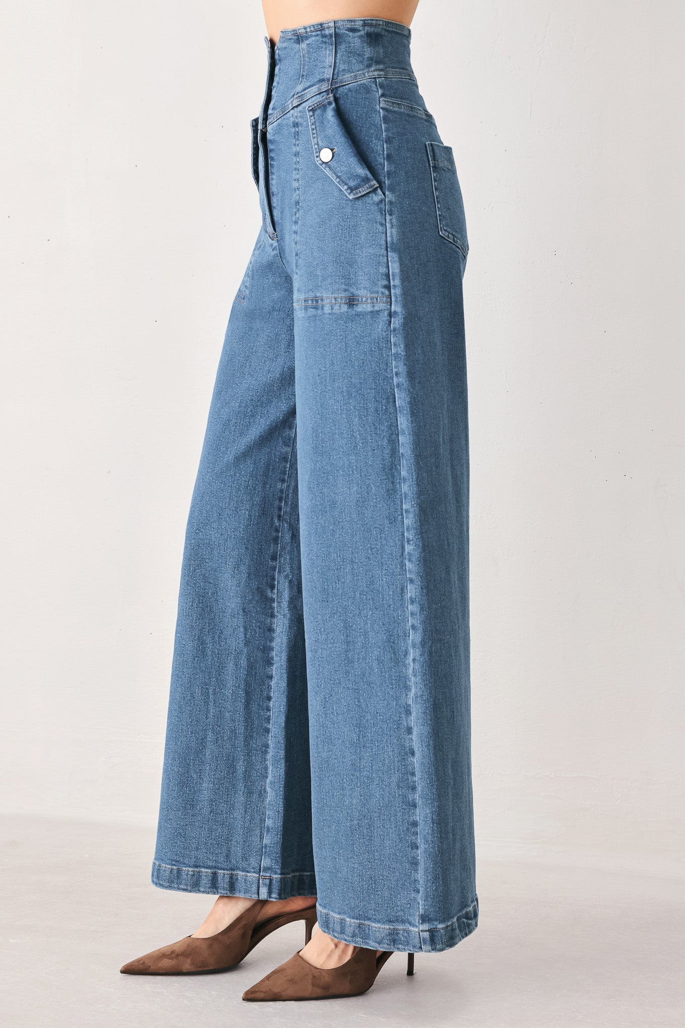 Briar Blue Flared Denim Pants - wide-leg denim pants, view 4