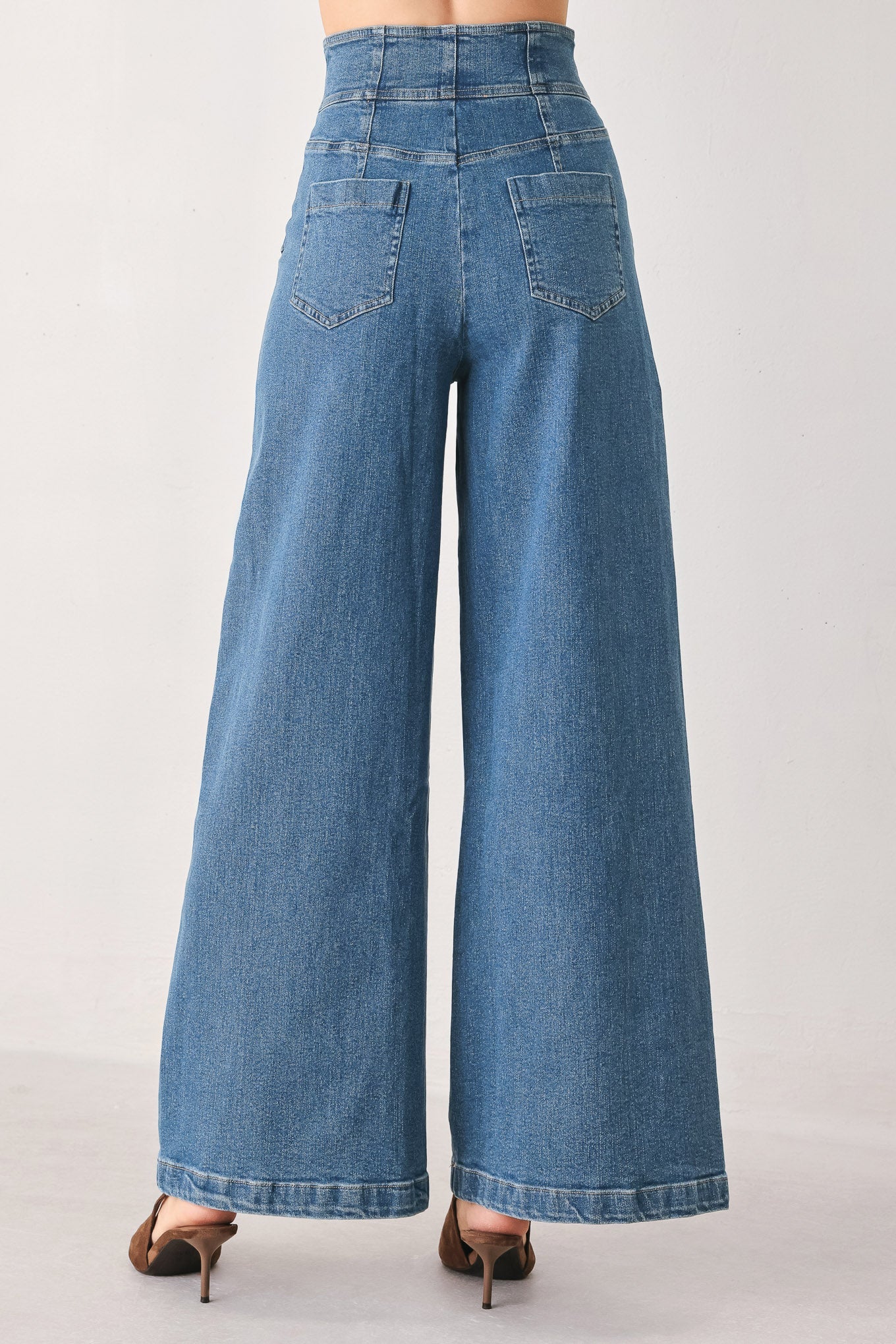 Briar Blue Flared Denim Pants - wide-leg denim pants, view 5