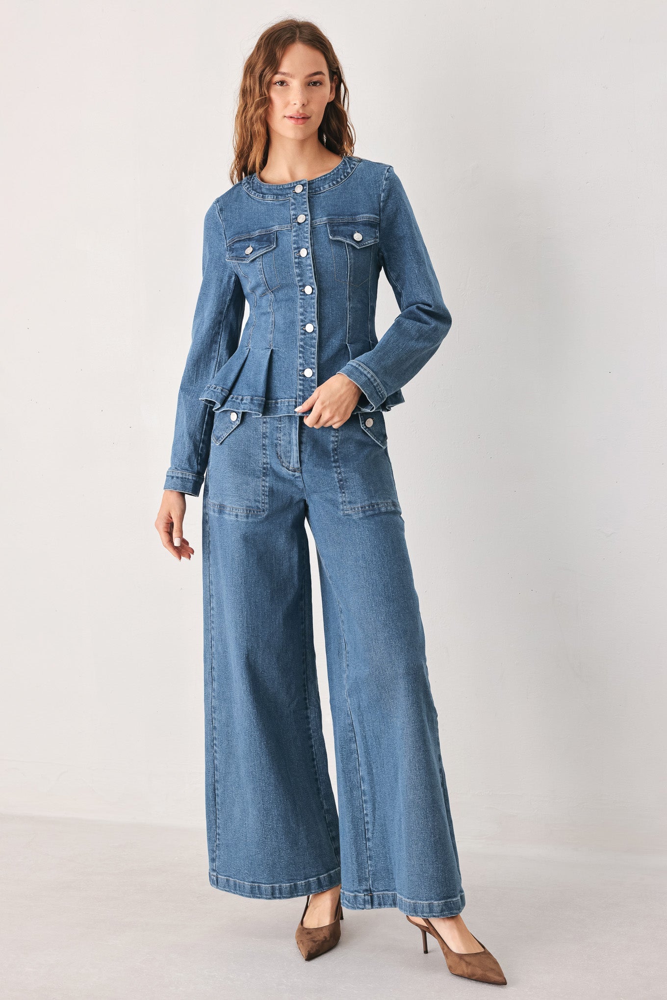 Briar Blue Flared Denim Pants - wide-leg denim pants, view 6