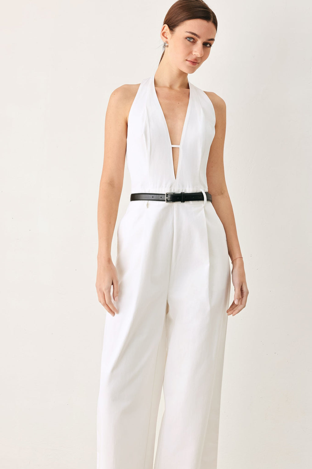 Pretty Moment Halter Woven Jumpsuit - halter wide-leg jumpsuit, view 5