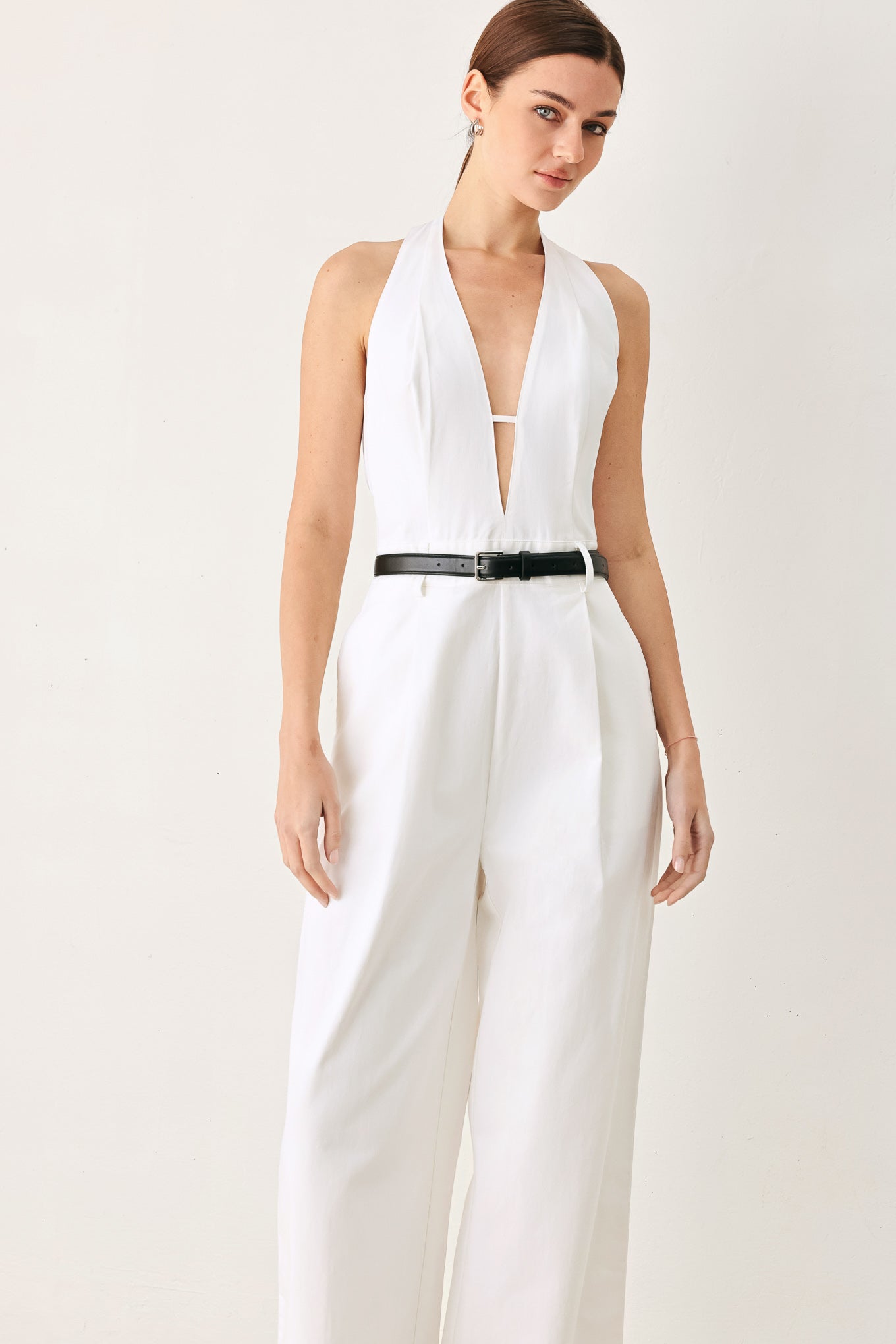 Pretty Moment Halter Woven Jumpsuit - halter wide-leg jumpsuit, view 5