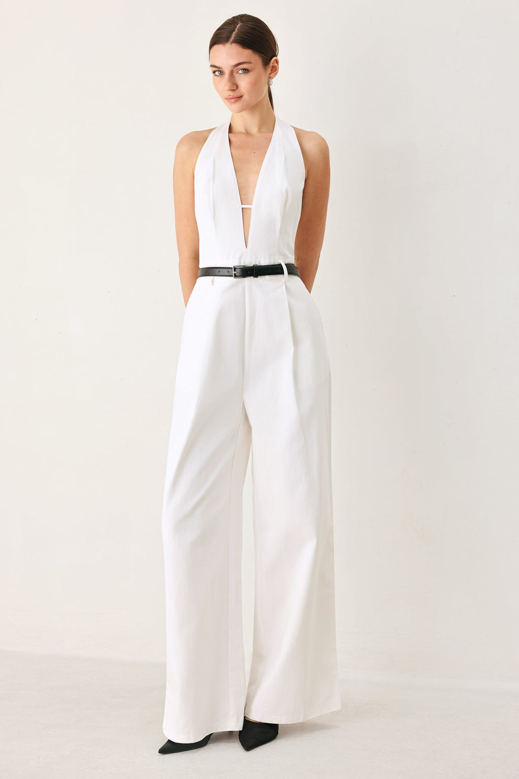 Pretty Moment Halter Woven Jumpsuit - halter wide-leg jumpsuit, view 4