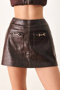 Wild At Heart Embossed Faux Leather Skort - front view
