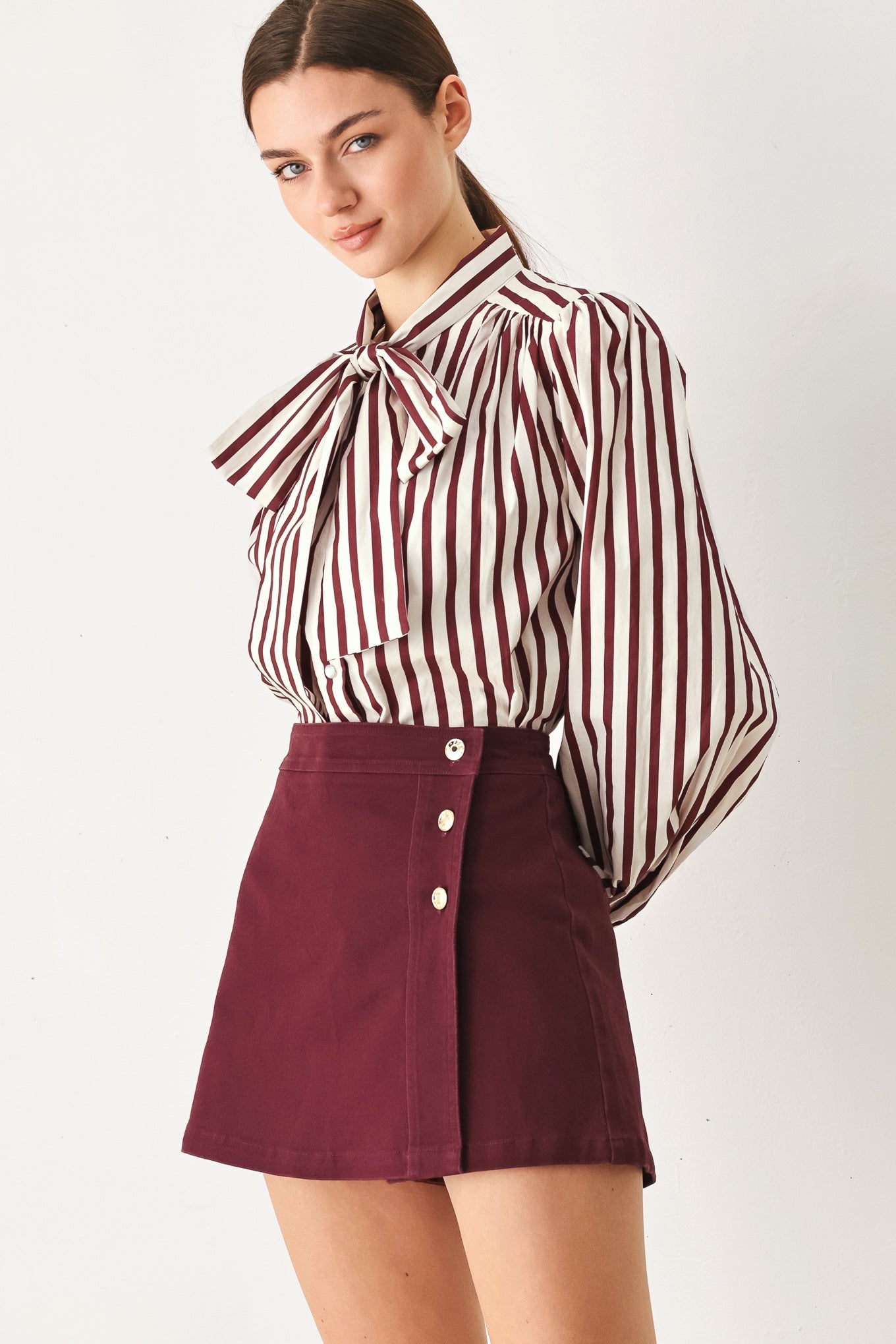 Merlot Ridge Woven Skort - button-front mini skort, view 4