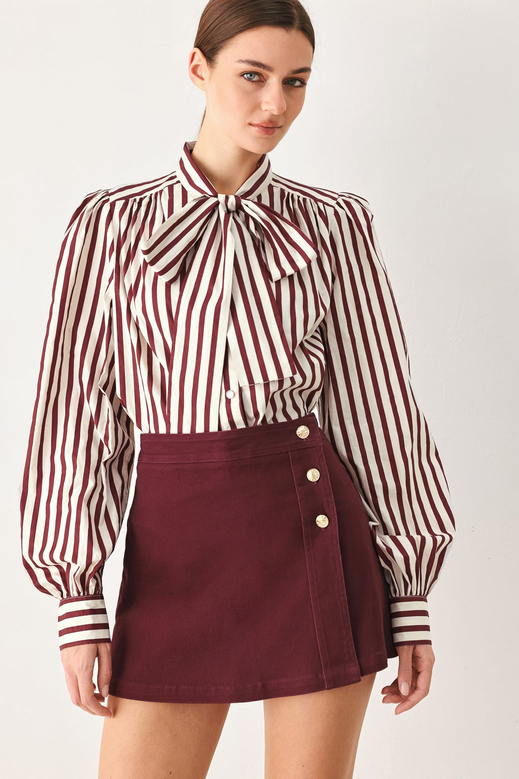 Merlot Ridge Woven Skort - button-front mini skort, view 1