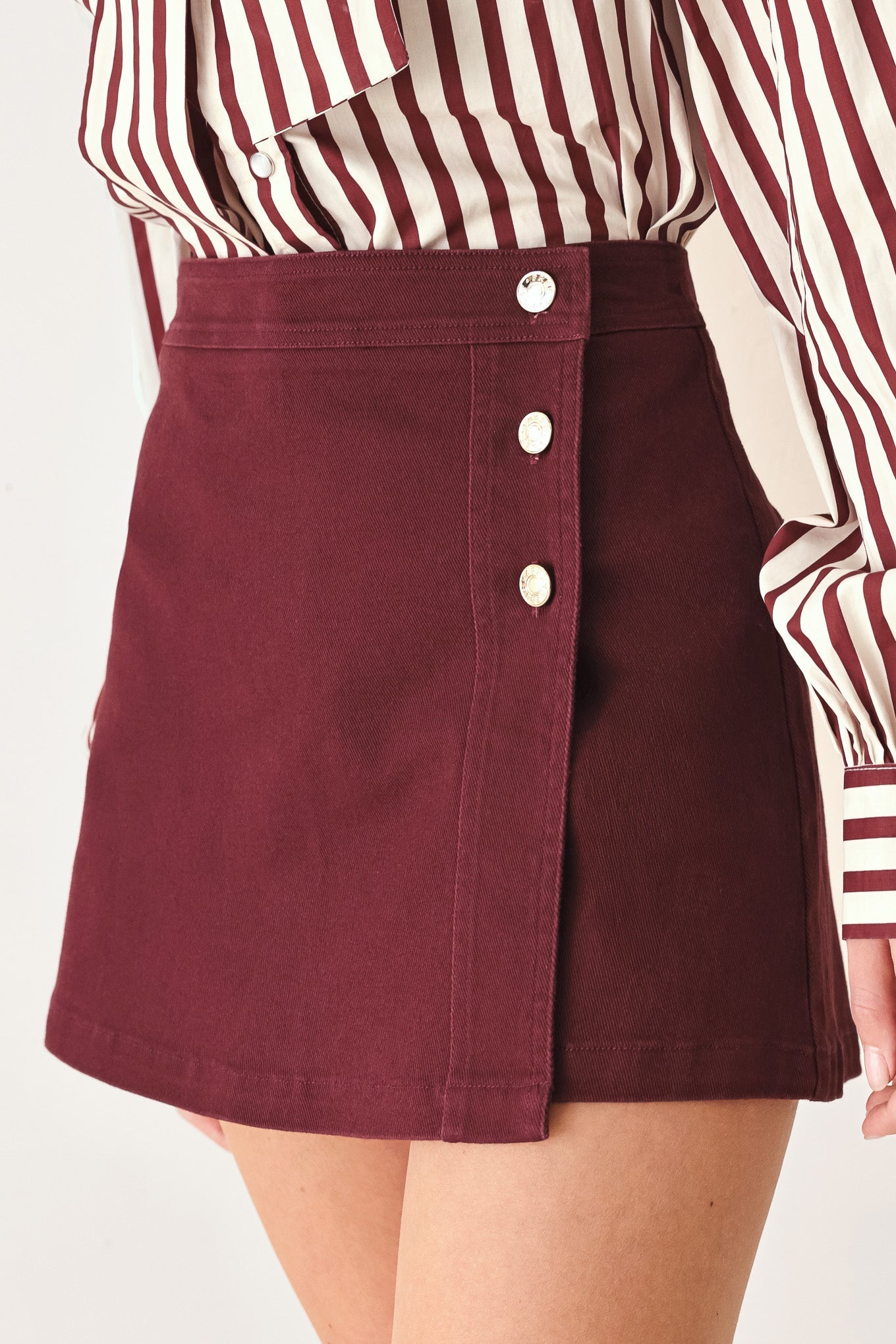 Merlot Ridge Woven Skort - button-front mini skort, view 5