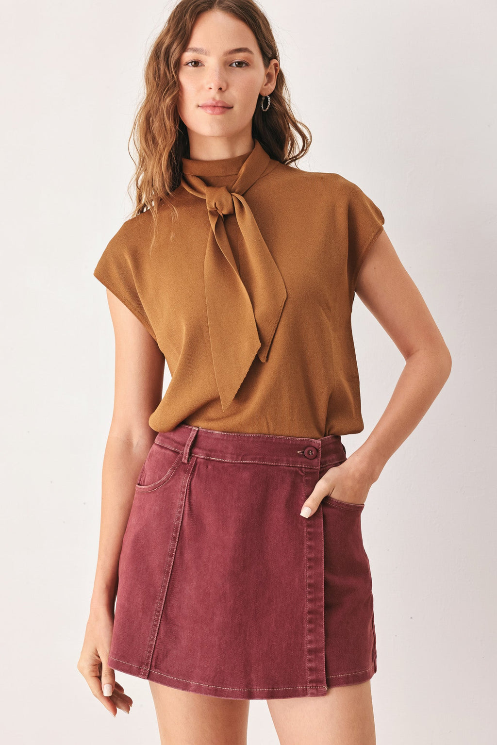 Wild Raspberry Woven Skort - zip-front mini skort, view 1