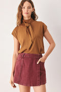 Wild Raspberry Woven Skort - zip-front mini skort, view 1