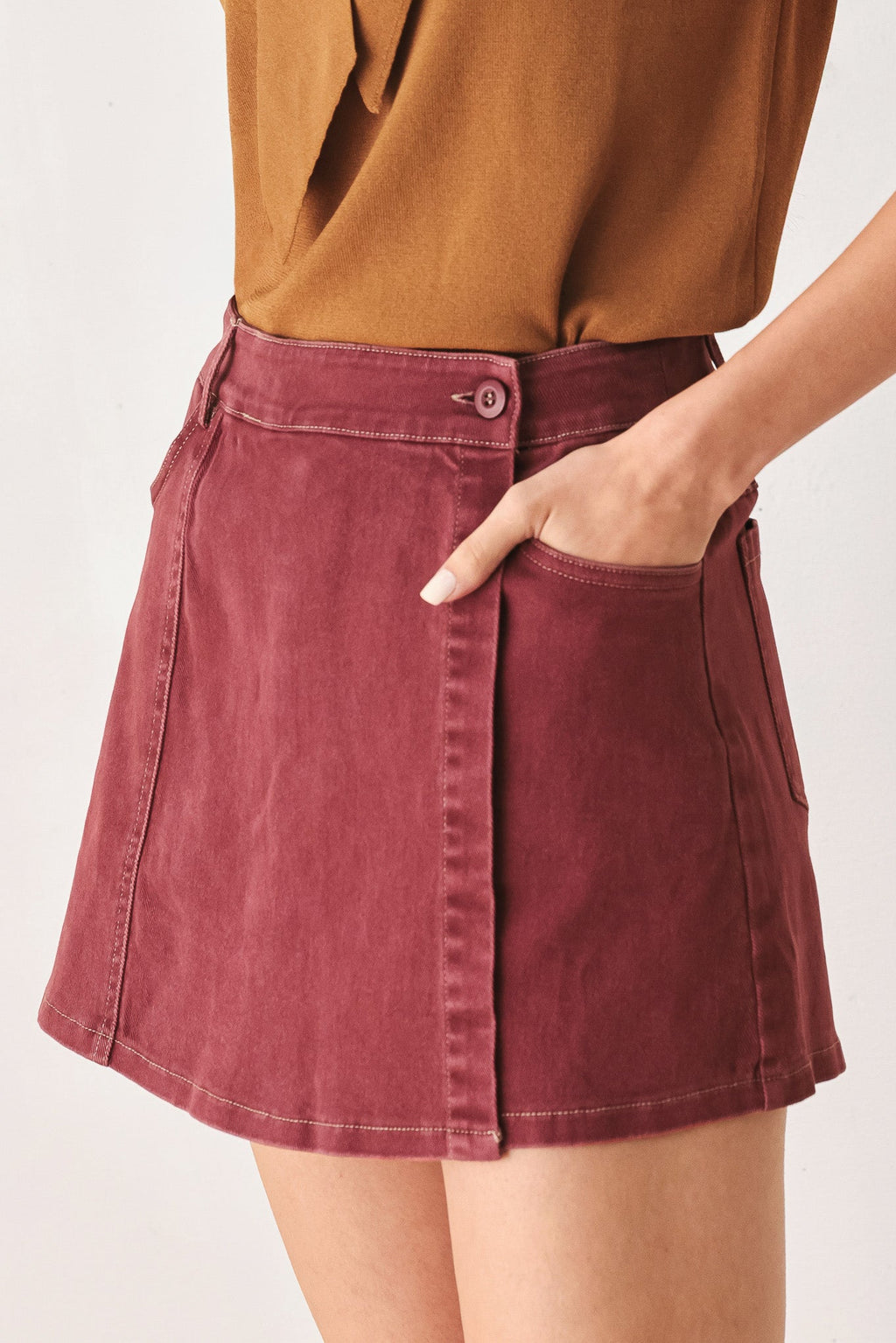 Wild Raspberry Woven Skort - zip-front mini skort, view 4