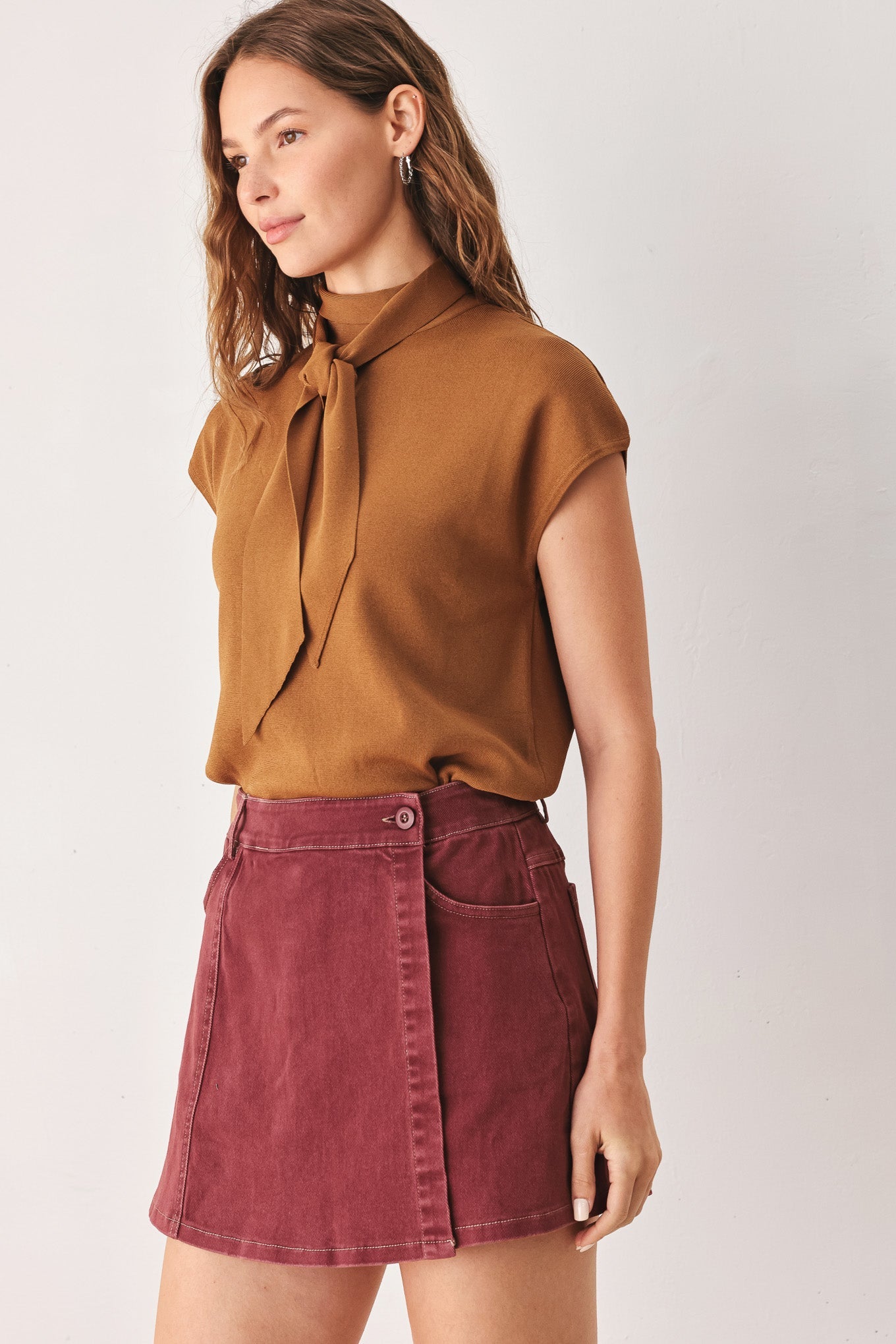 Wild Raspberry Woven Skort - zip-front mini skort, view 5
