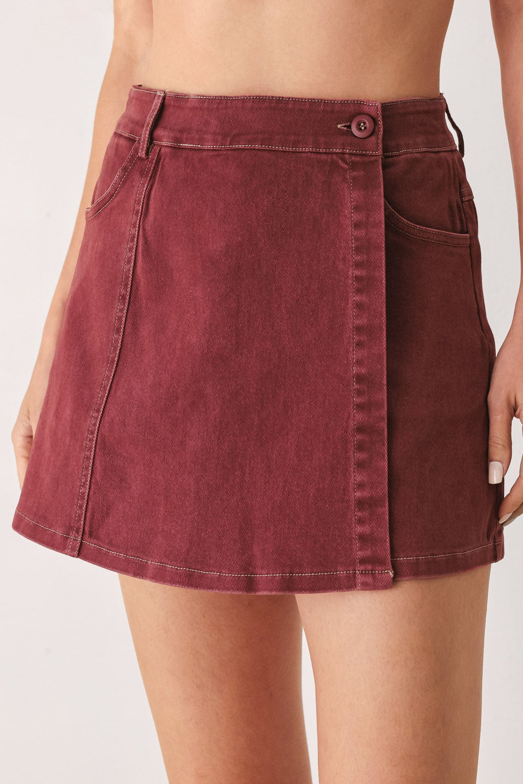 Wild Raspberry Woven Skort - zip-front mini skort, view 6