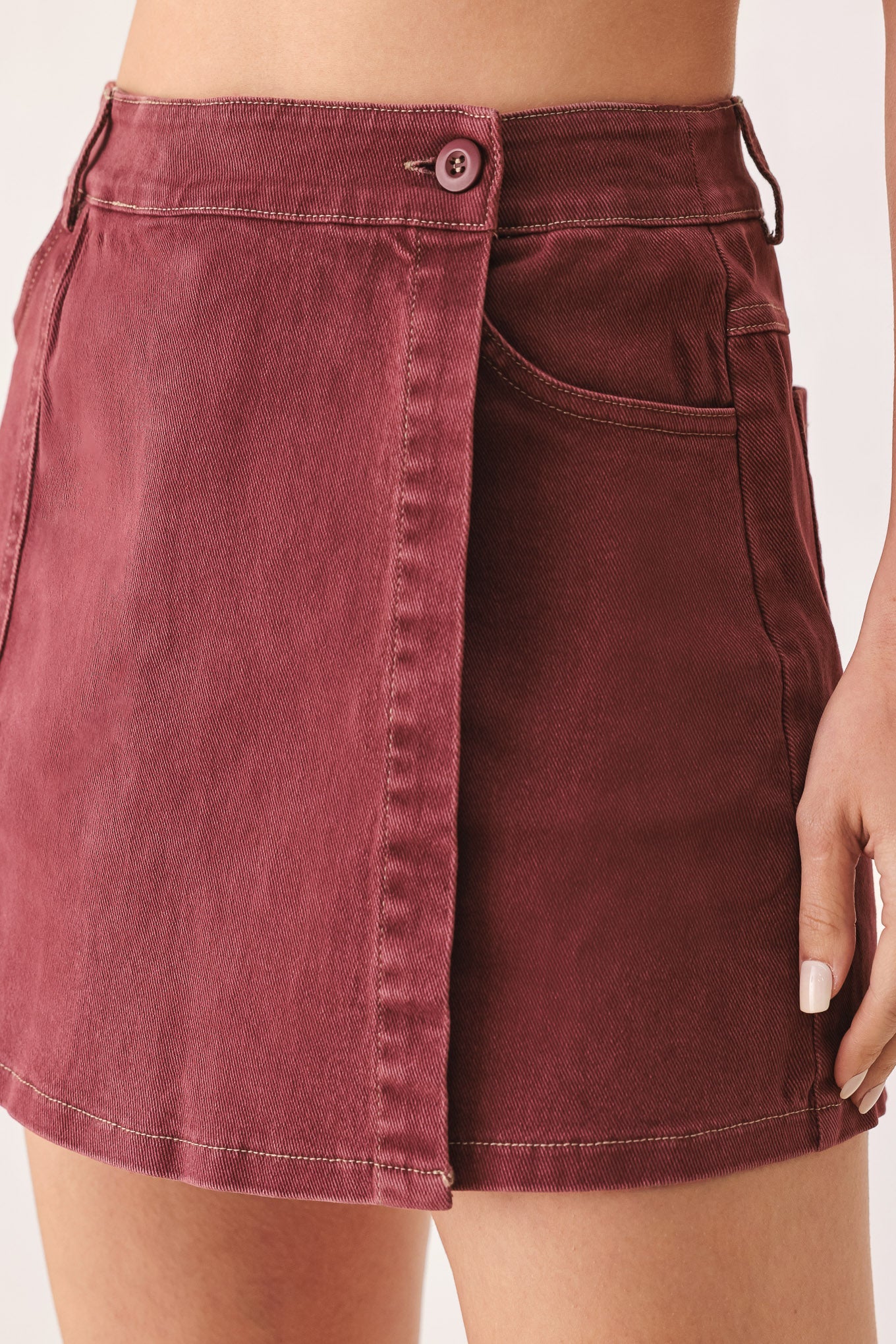 Wild Raspberry Woven Skort - zip-front mini skort, view 7