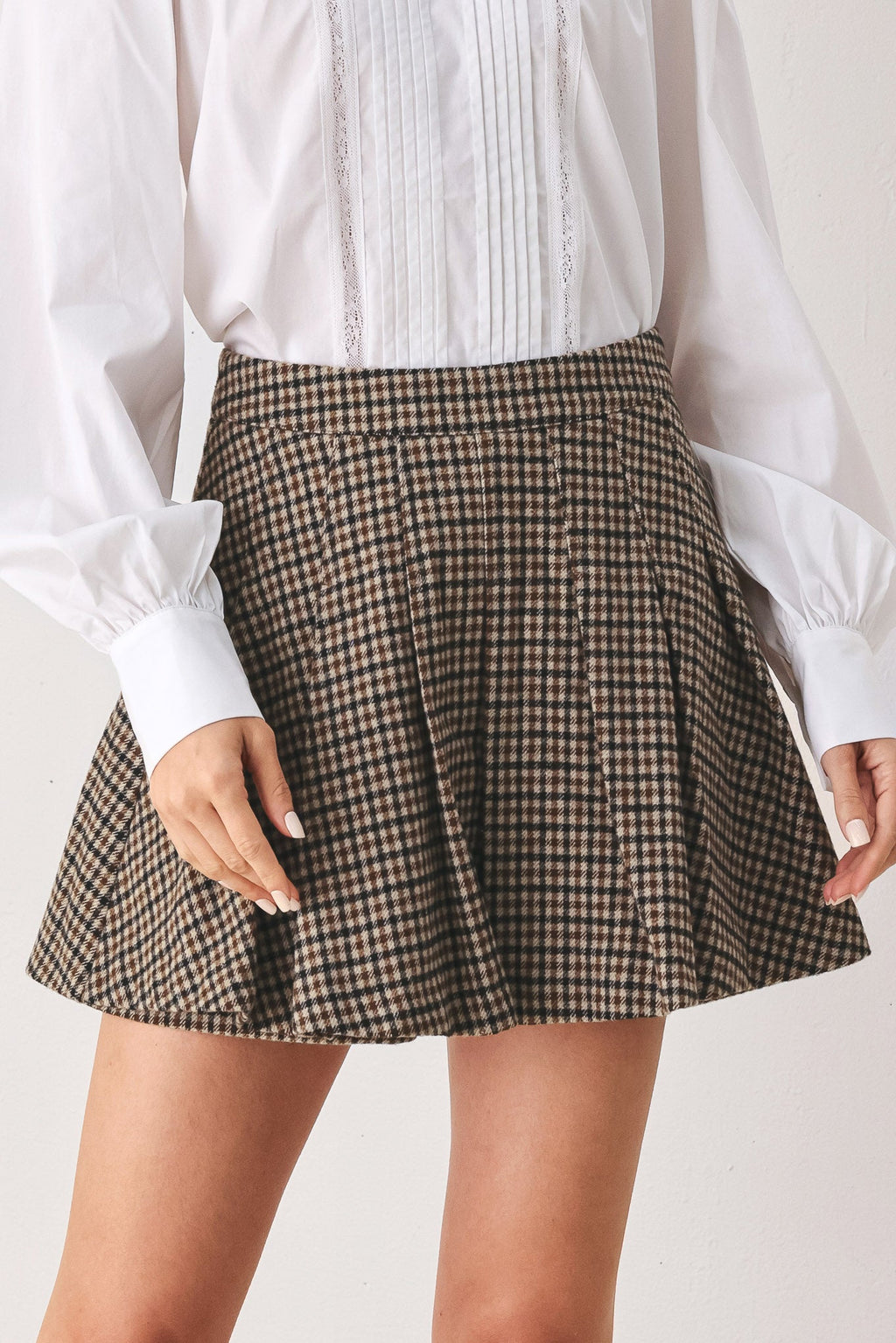 Tweed Academy Woven Skort - houndstooth mini skort, view 1