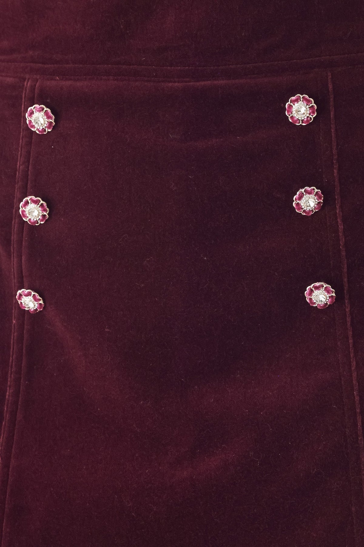 Burgundy velvet button-detail skort - view 7
