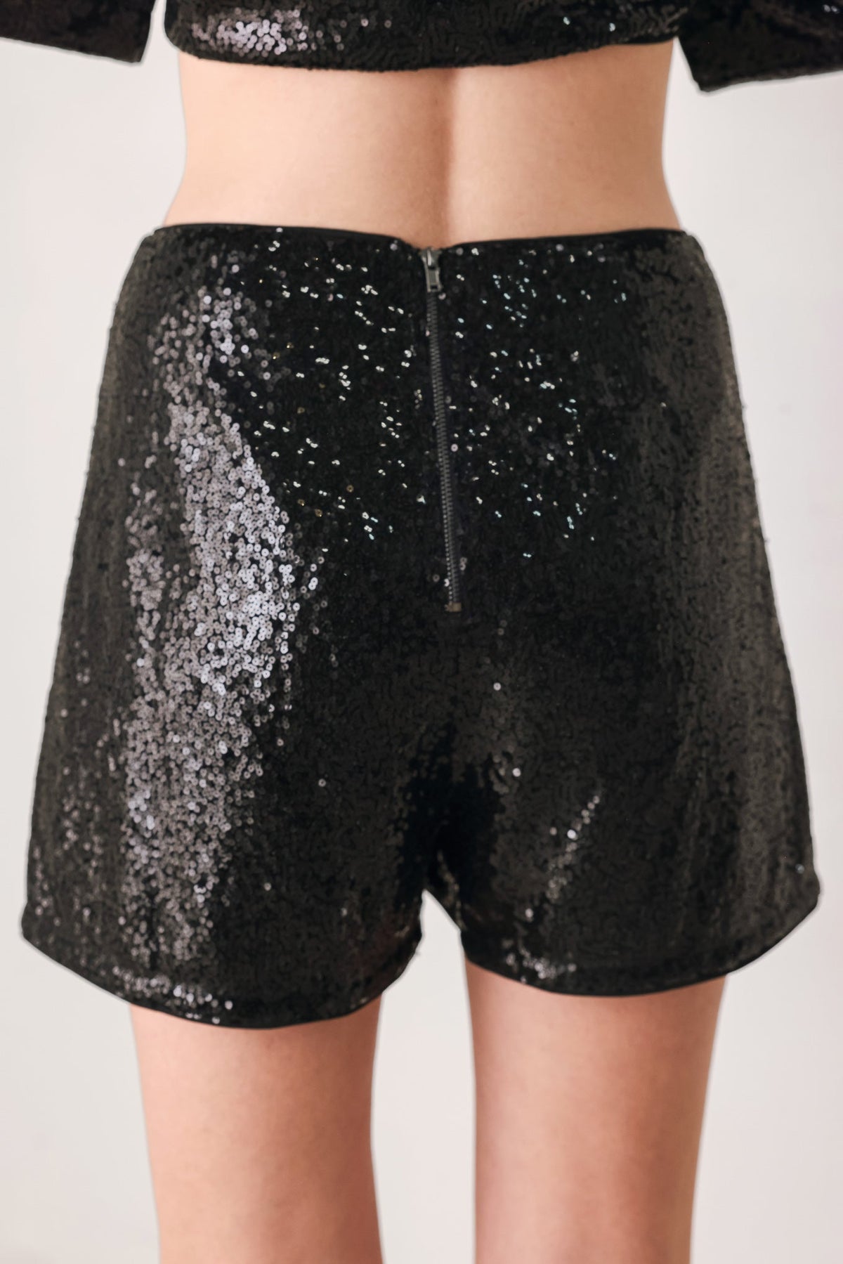 Black Sequin High Waist Skort in black, alternate view