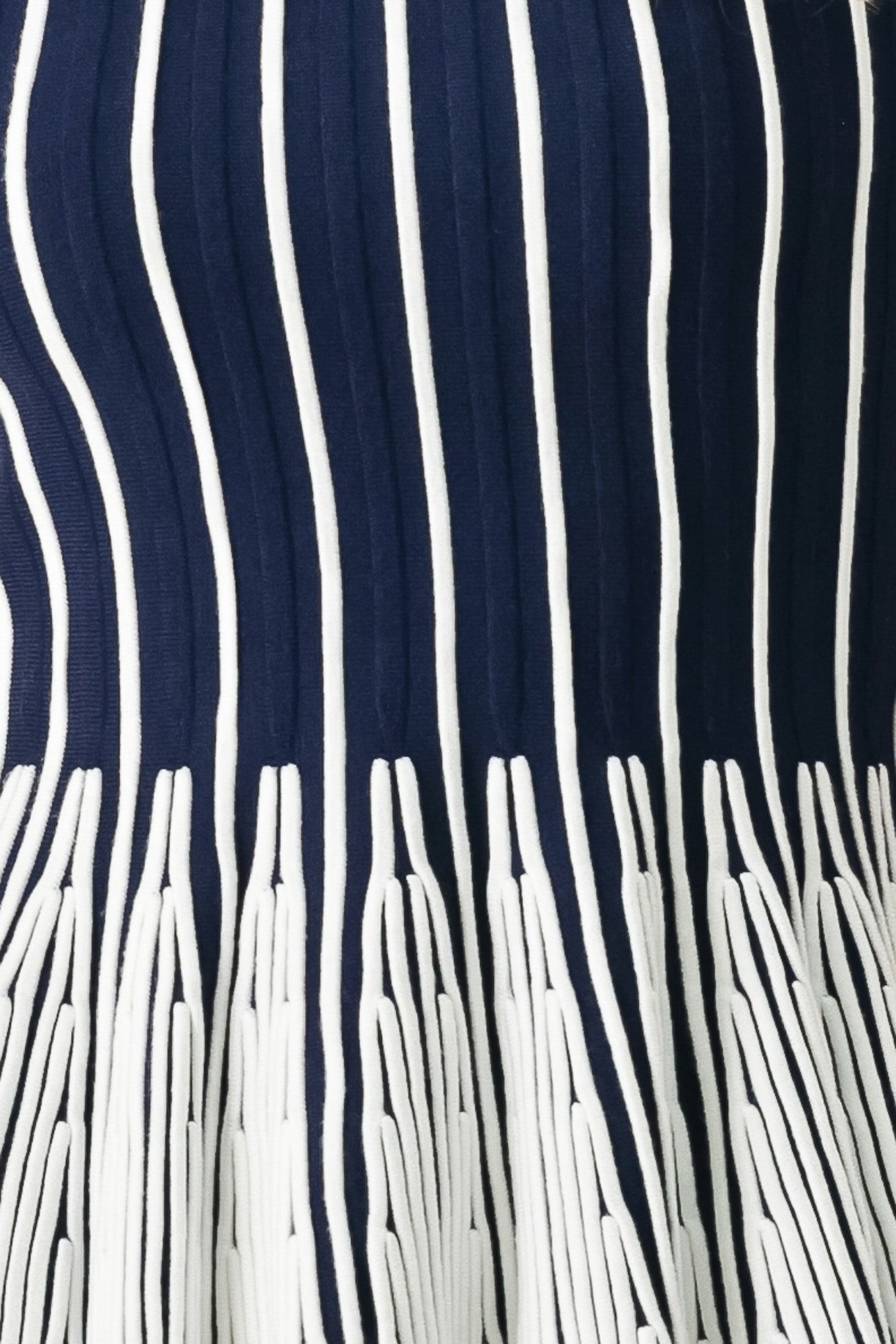Easy Summer Stripe Sweater Knit Top in Navy White with round neckline, short sleeves, and peplum hem shown on model