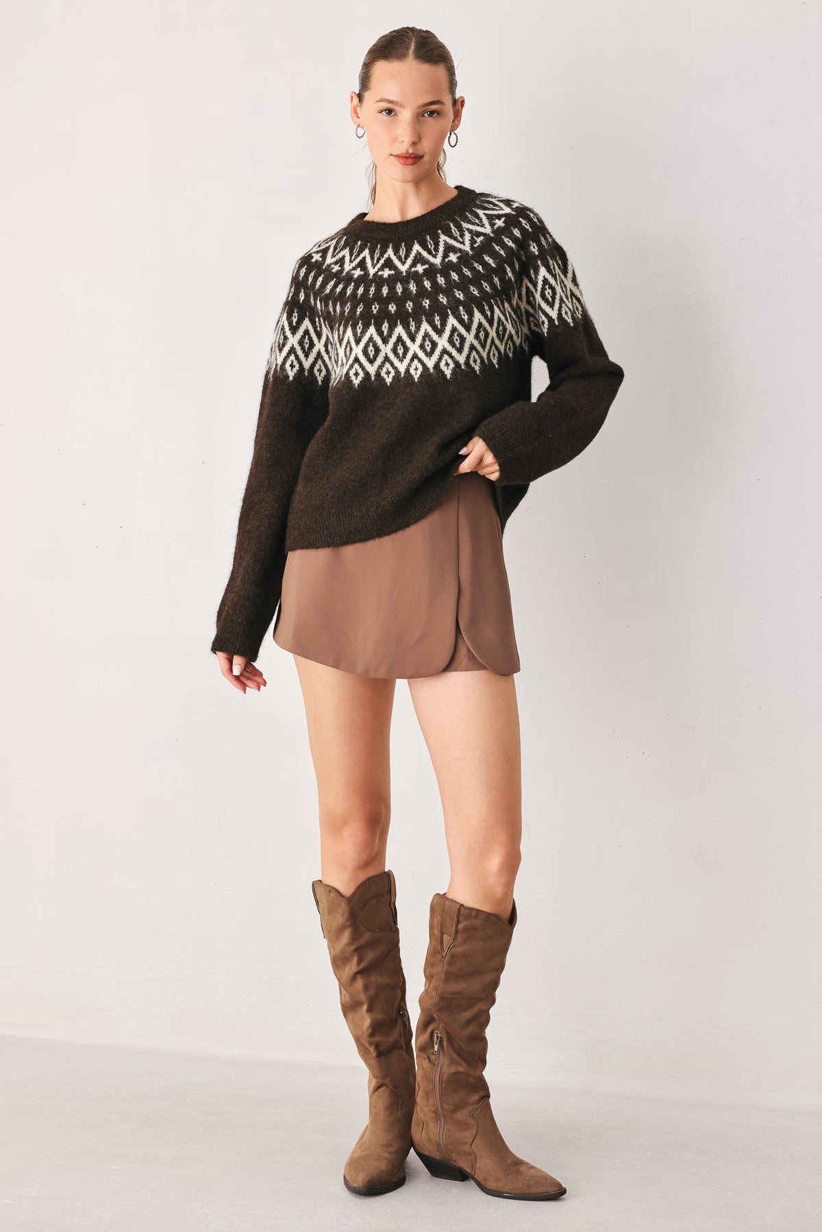 Serenade Sweater Knit Pullover in dark brown, front view