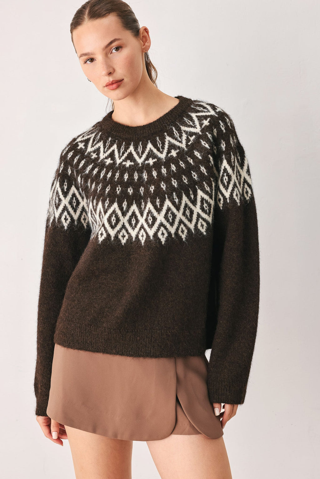 Serenade Sweater Knit Pullover in dark brown, side view