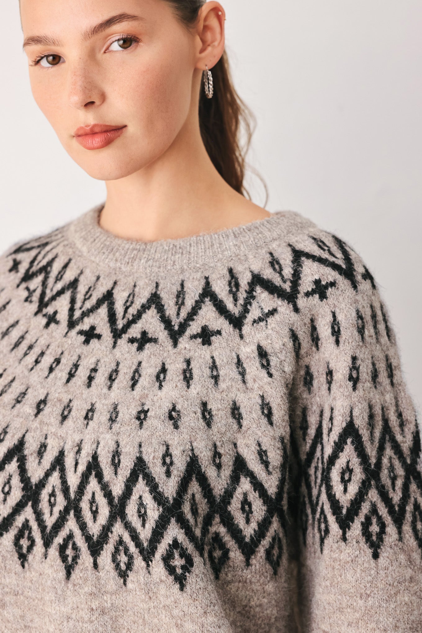 Serenade Sweater Knit Pullover in taupe, side view