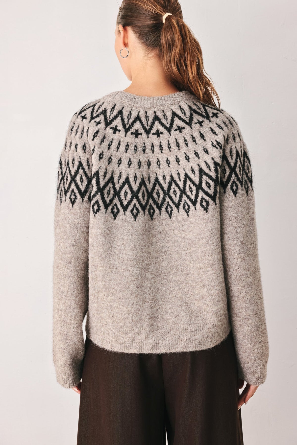Serenade Sweater Knit Pullover in taupe, worn