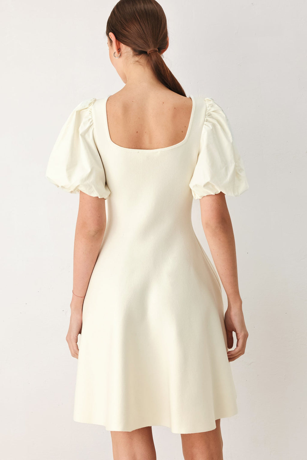 Puff Sleeve Sweater Knit Mini Dress in ivory, detail