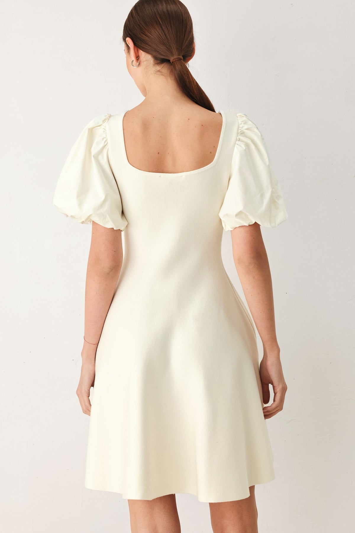 Puff Sleeve Sweater Knit Mini Dress in ivory, detail