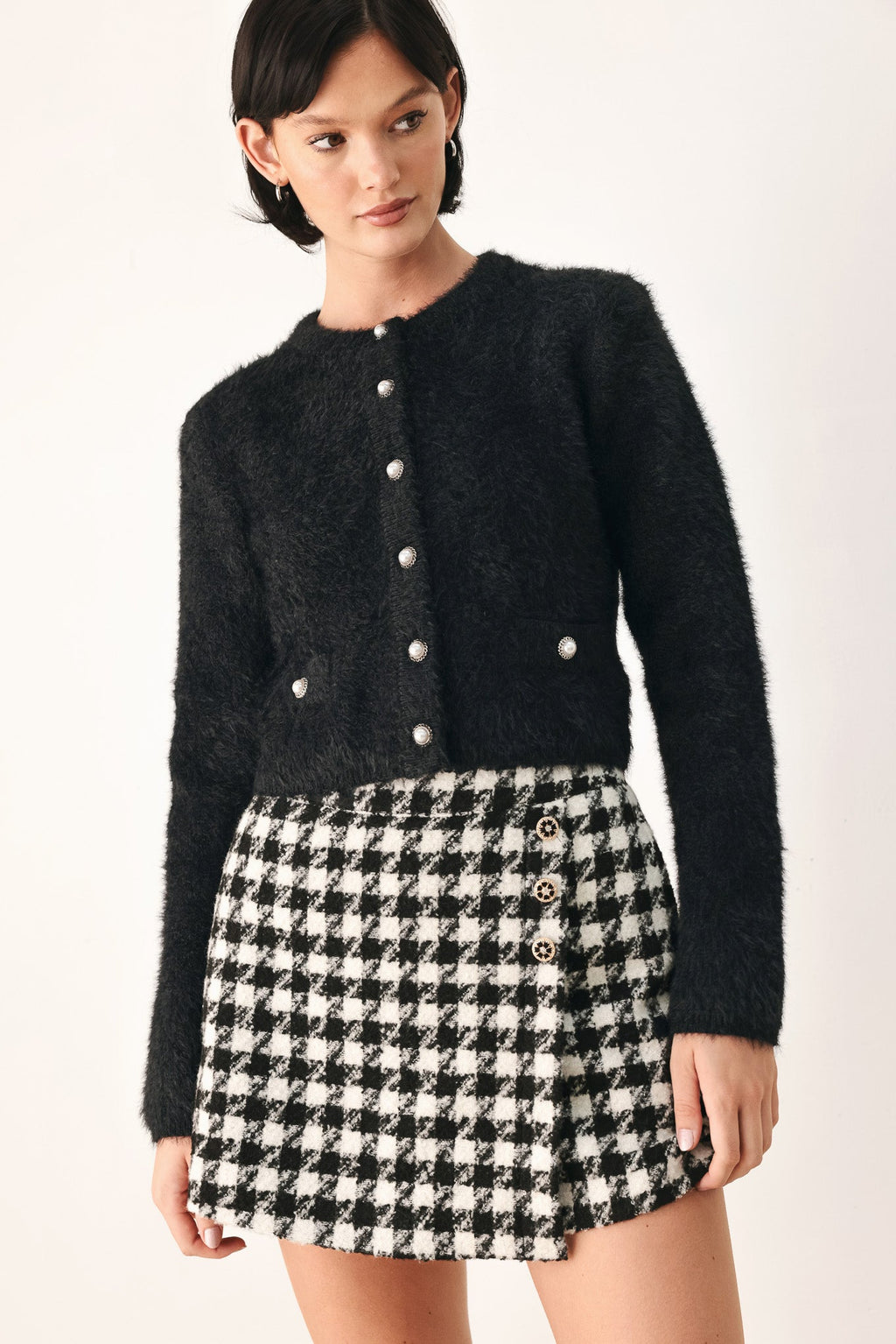 Polished Moments Cropped Cardigan in black - front view