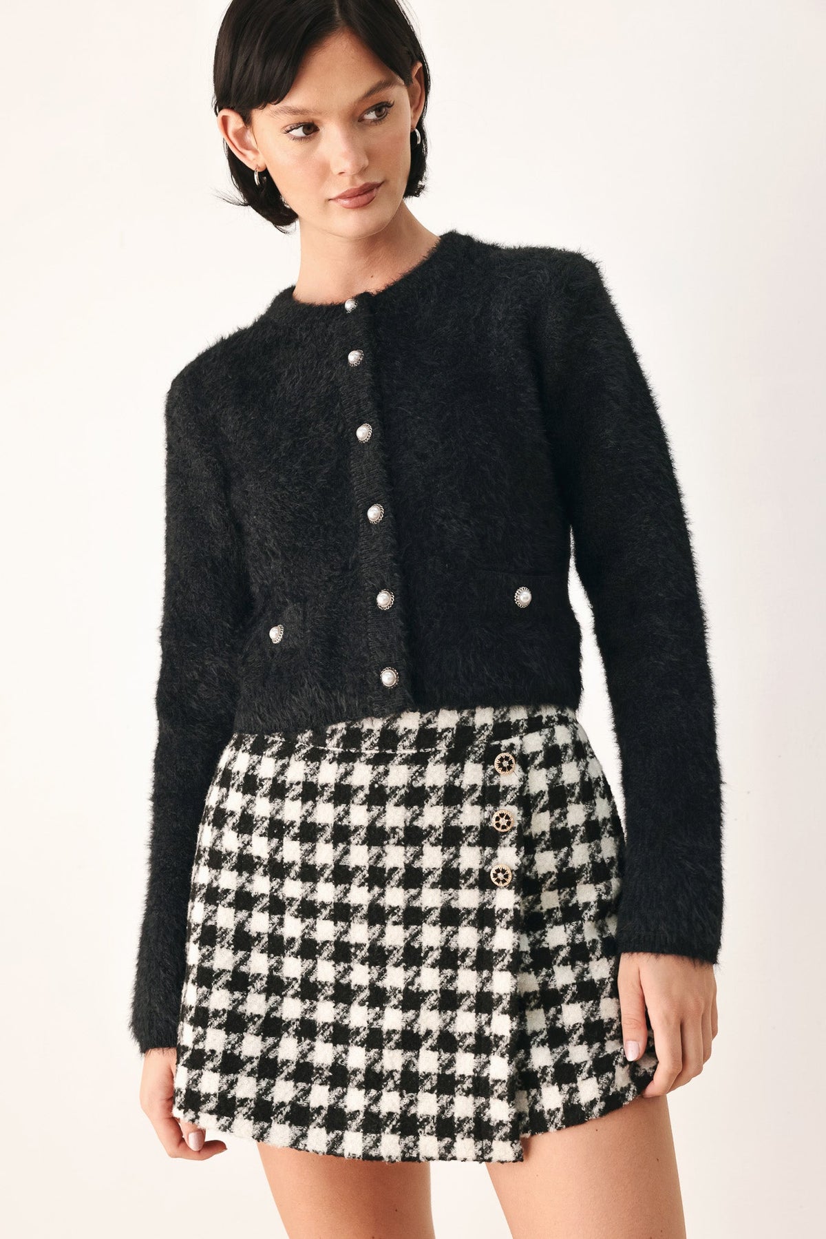 Polished Moments Cropped Cardigan in black - front view