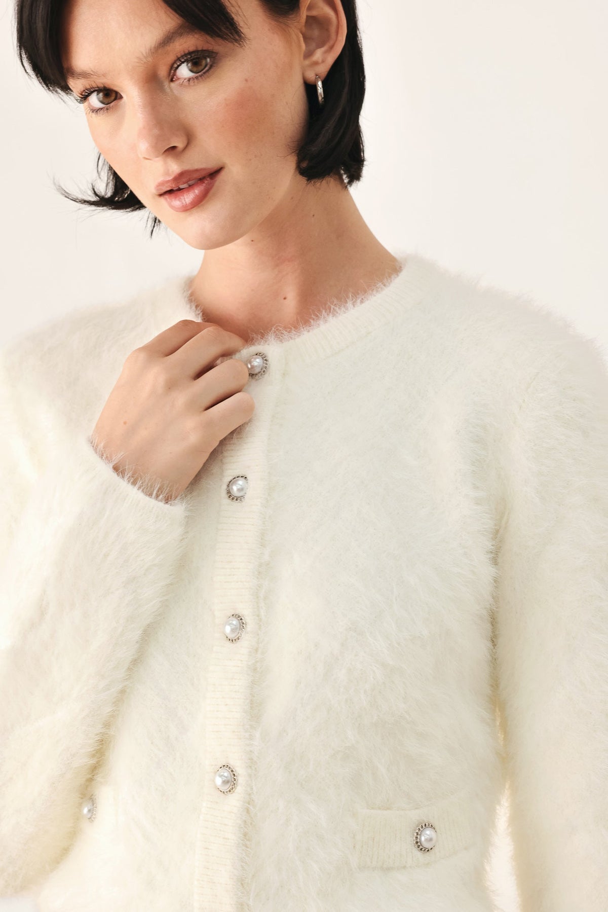 Polished Moments Cropped Cardigan in ivory - front view