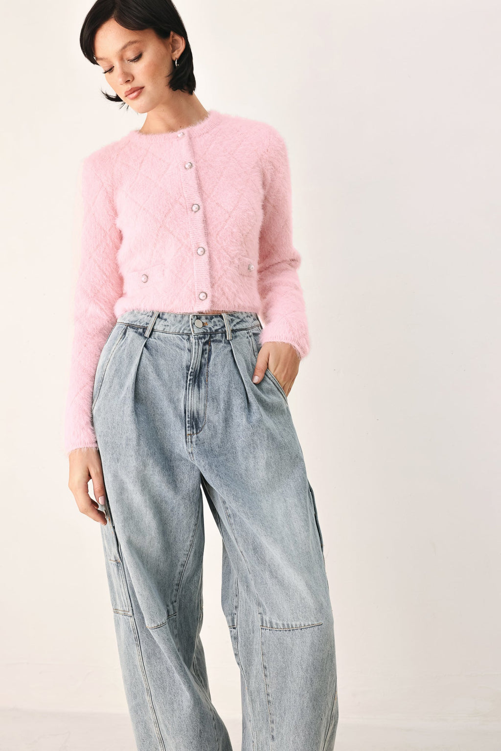 Polished Moments Cropped Cardigan in pink - front view