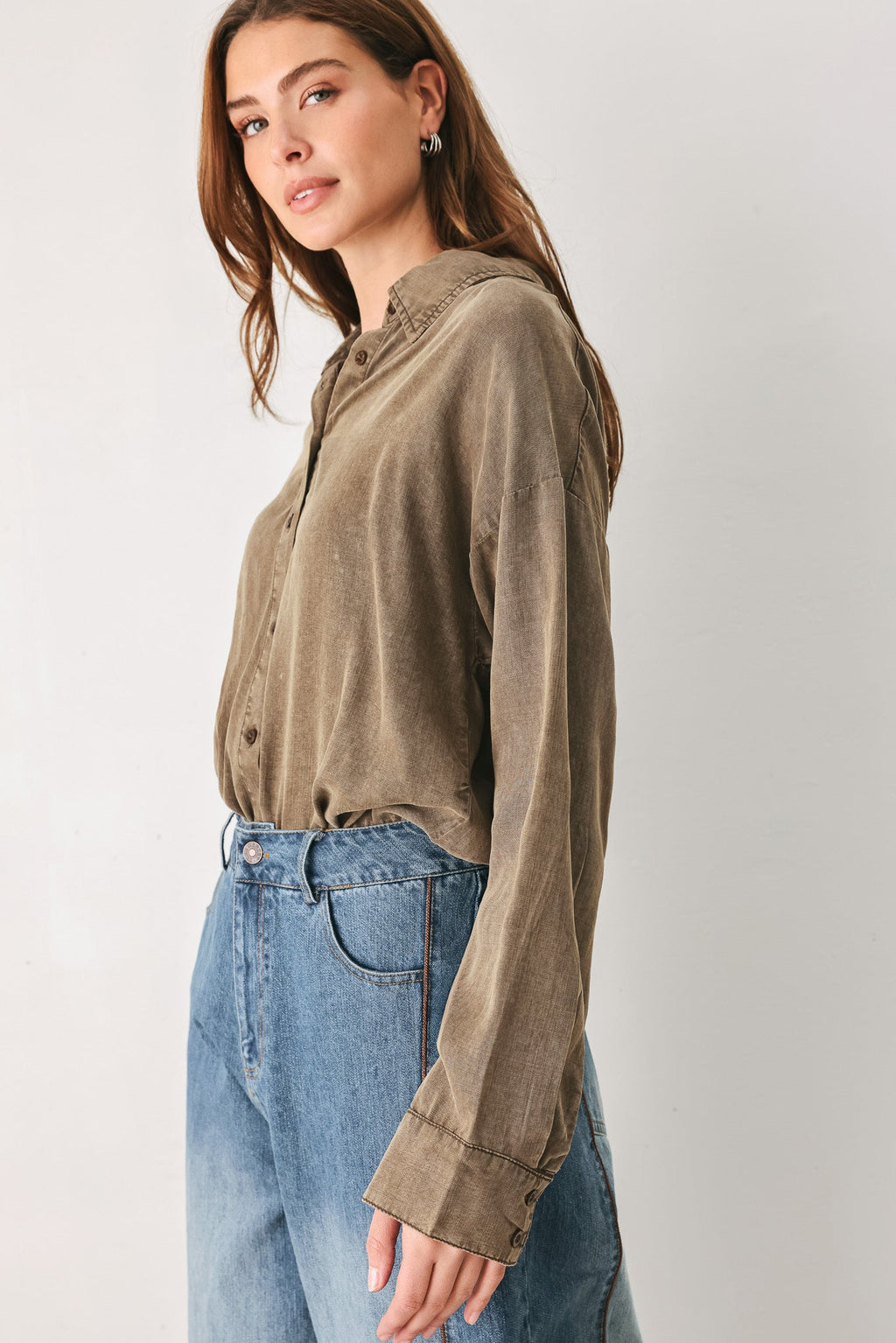 Brown button-down collared bodysuit - view 4