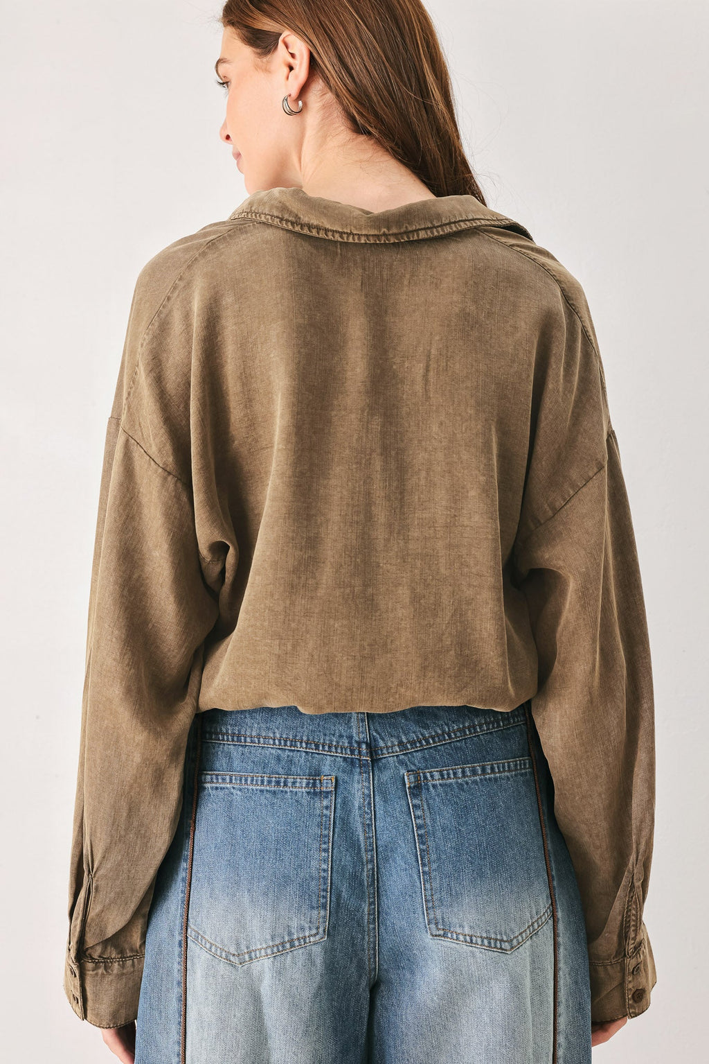 Brown button-down collared bodysuit - view 7