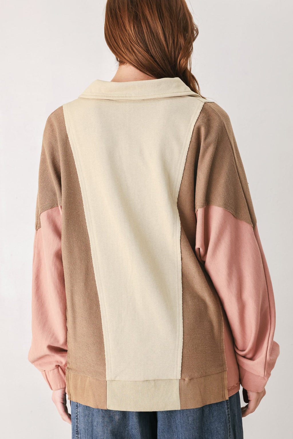 Taupe multi color block knit top - view 7