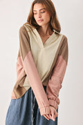 Taupe multi color block knit top - view 1