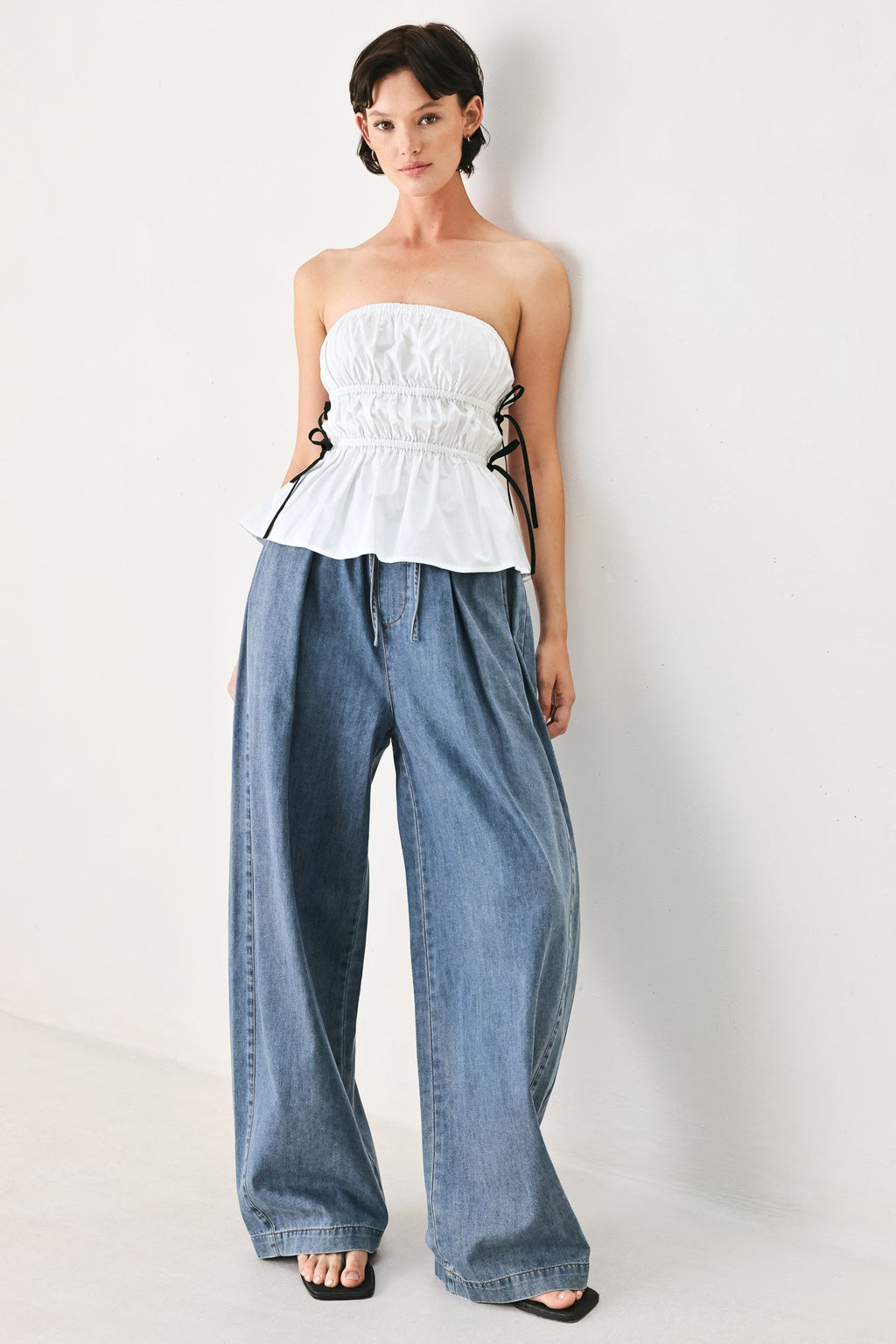 Beach Club Woven Strapless Top - strapless bow tie top, view 3