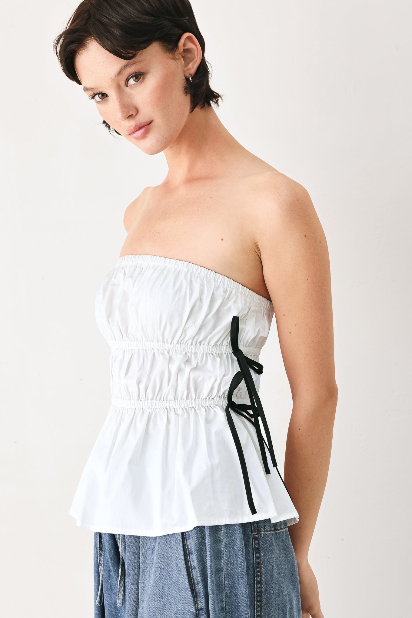 Beach Club Woven Strapless Top - strapless bow tie top, view 2