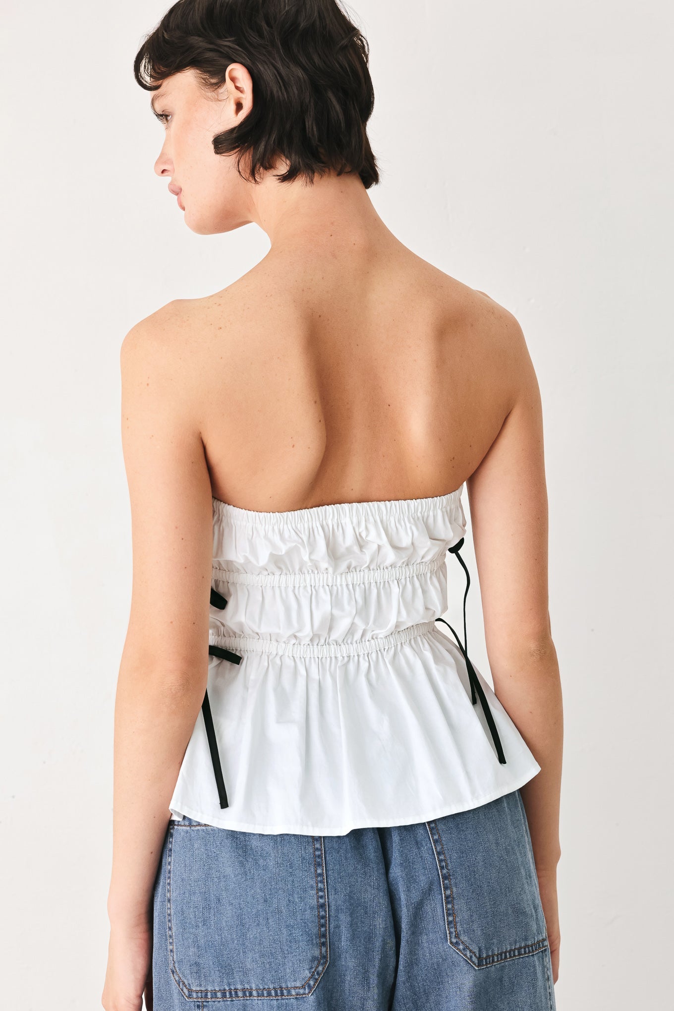 Beach Club Woven Strapless Top - strapless bow tie top, view 5