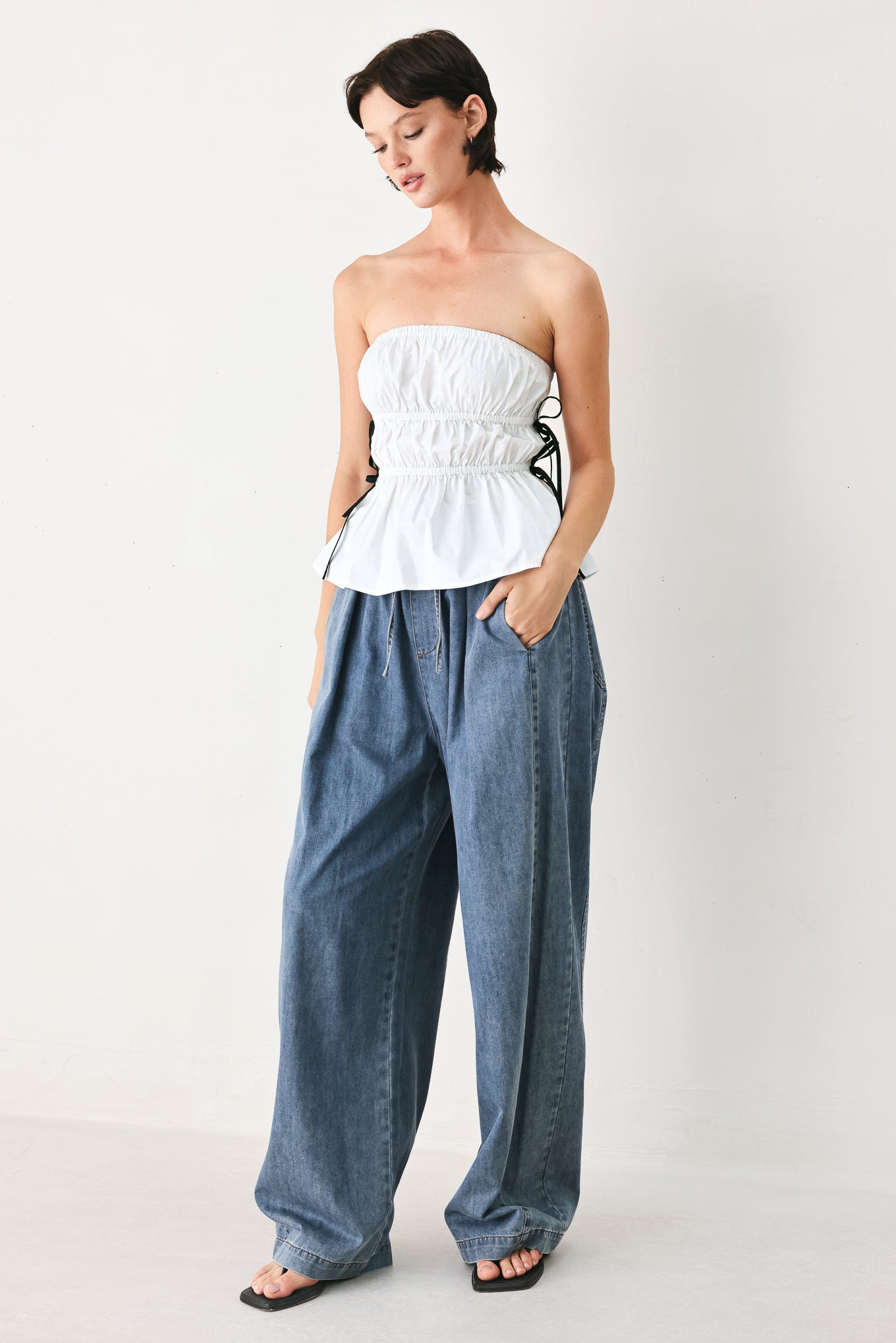 Beach Club Woven Strapless Top - strapless bow tie top, view 4