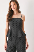 Charcoal polka dot peplum top - view 1