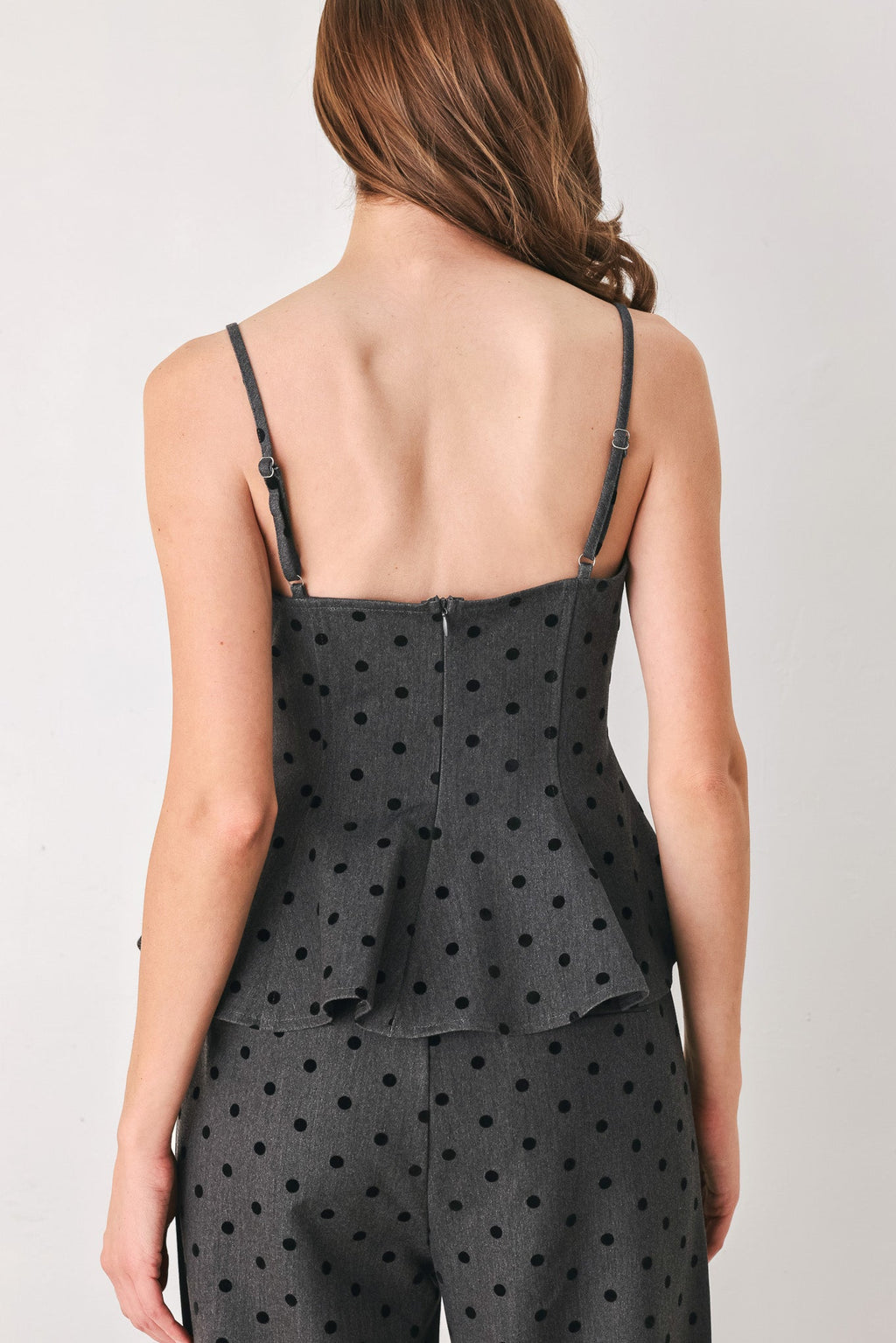 Charcoal polka dot peplum top - view 6
